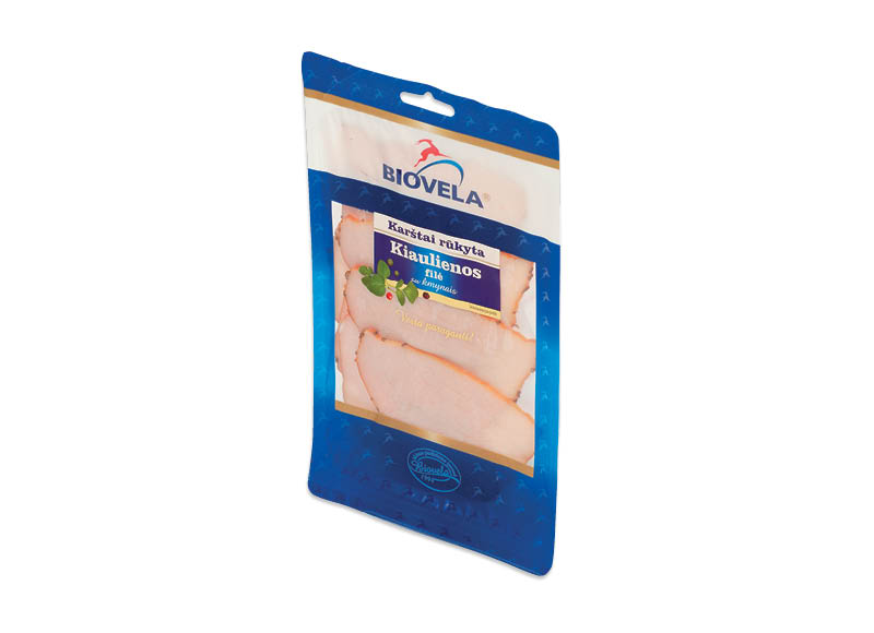 Karštai rūkyta BIOVELOS kiaulienos filė su kmynais griežinėliais
			, 
				 90 g, 9,89 Eur/kg. Ir IKI EXPRESS