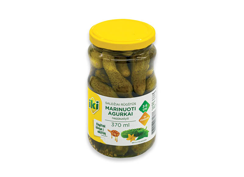 IKI saldžiarūgščiai marinuoti agurkai su medumi
			, 
				 340 g, 2,62 Eur/kg. Ir IKI EXPRESS