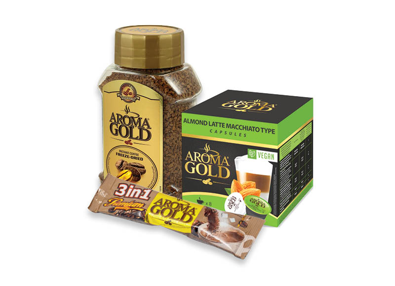 Tirpiajai kavai, tirpiosios kavos gėrimams ir kavos kapsulėms AROMA GOLD
			, 
				 įvairių rūšių