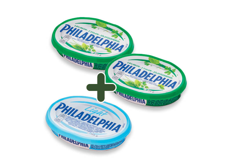 Tepamasis sūris PHILADEL PHIA LIGHT, SU ŽOLELĖMIS
			, 
				 125 g, 2 rūšių, 1,79 Eur/vnt. Ir IKI EXPRESS