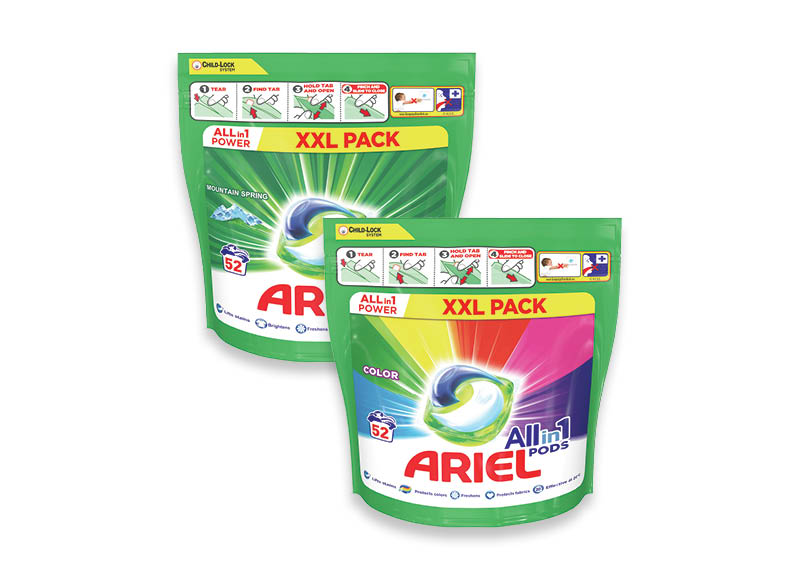 Skalbimo kapsulės ARIEL
			, 
				 52 vnt./pak. (52 skalbimai). 2 rūšių. 0,19 Eur/vnt.