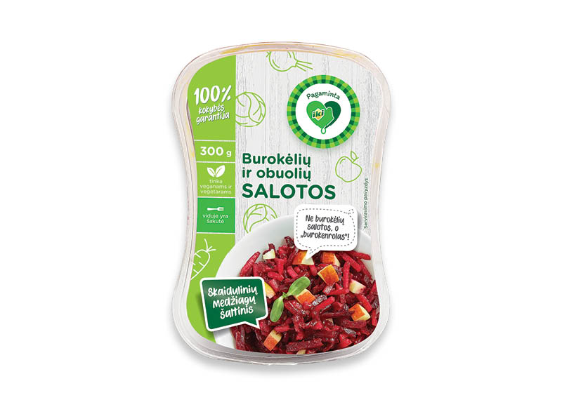 PAGAMINTA IKI burokėlių ir obuolių salotos
			, 
				 300 g, 5,30 Eur/kg. Ir IKI EXPRESS