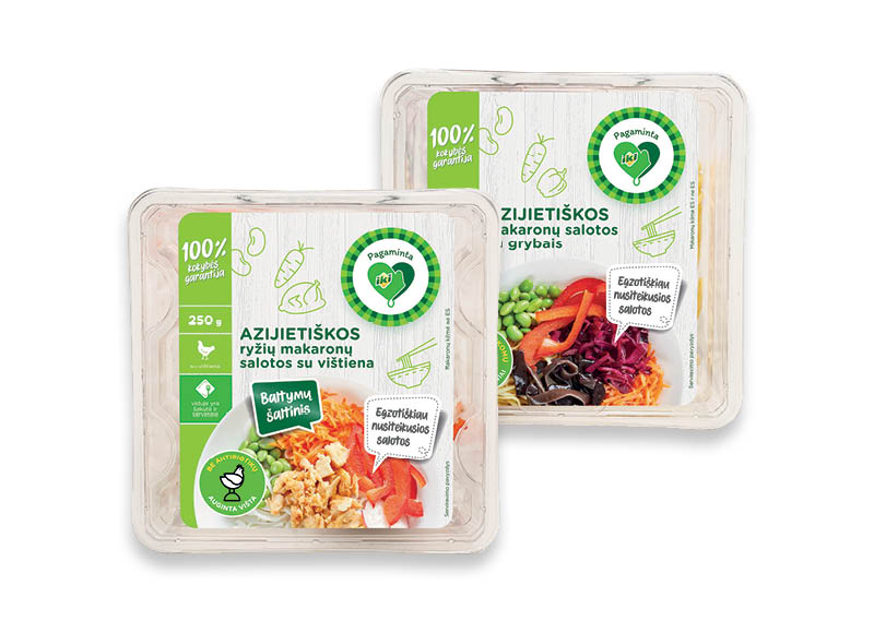 PAGAMINTA IKI azijietiškos makaronų salotos
			, 
				 240 g, 250 g, 2 rūšių, ir IKI EXPRESS