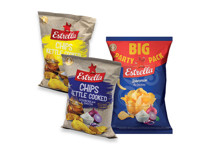 Bulvių traškučiams ESTRELLA
			, 
				 180 g, 8 rūšių, 7,72 Eur/kg. Ir IKI EXPRESS