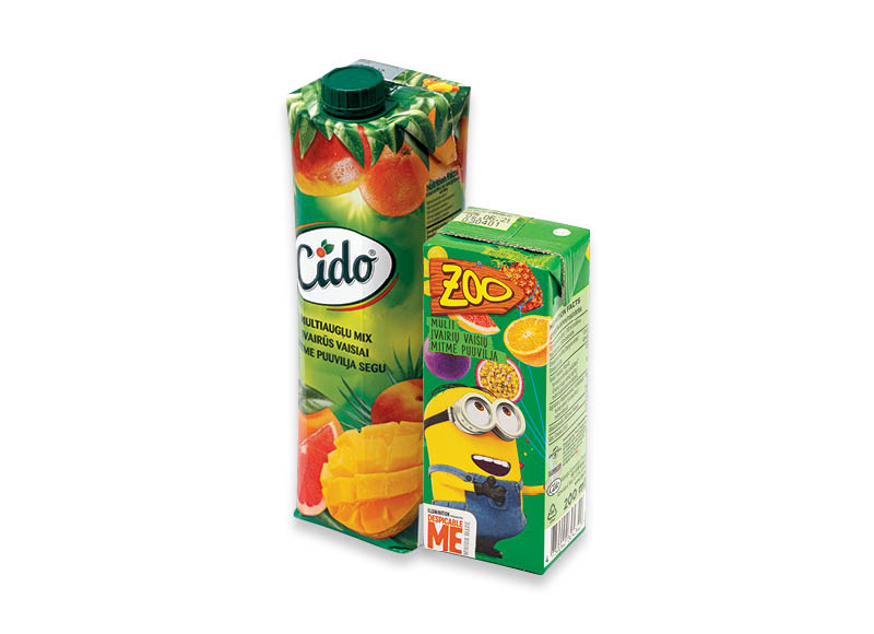 Sulčių gėrimams CIDO ZOO ir CIDO FRUTTO
			, 
				 0,2 l, 0,47 l, 1 l, 1,5 l. 8 rūšių. Ir IKI EXPRESS