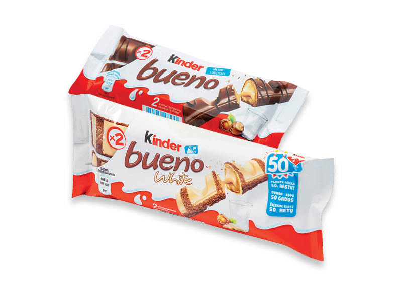 Vafliniams batonėliams, šokoladukams KINDER BUENO
			, 
				 39 g, 43 g, 108 g, 110 g, 4 rūšių. Ir IKI EXPRESS