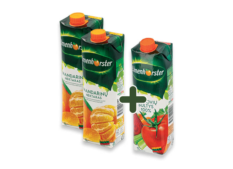 Mandarinų nektaras ar daržovių sultys ELMENHORSTER
			, 
				 1 l, 1,39 Eur/vnt.