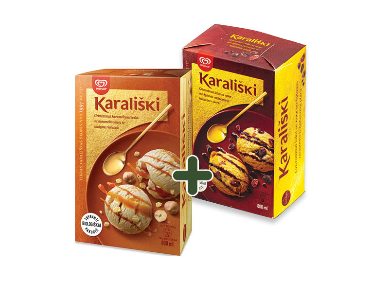 Valgomieji KARALIŠKI ledai dėžutėse
			, 
				 800 ml, 4 rūšių, 5,59 Eur/vnt. Ir IKI EXPRESS