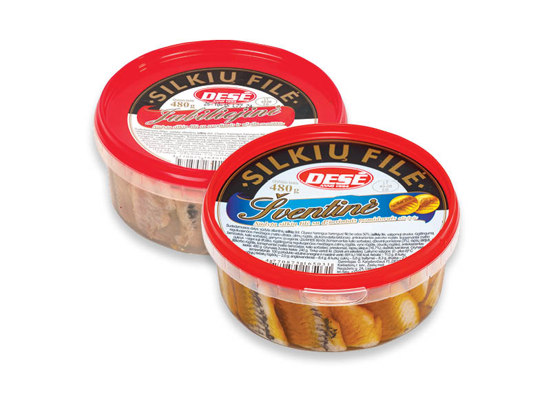 ŠVENTINĖ ir JUBILIEJINĖ silkių filė DESĖ
			, 
				 480 g, 2 rūšių, 4,56 Eur/kg