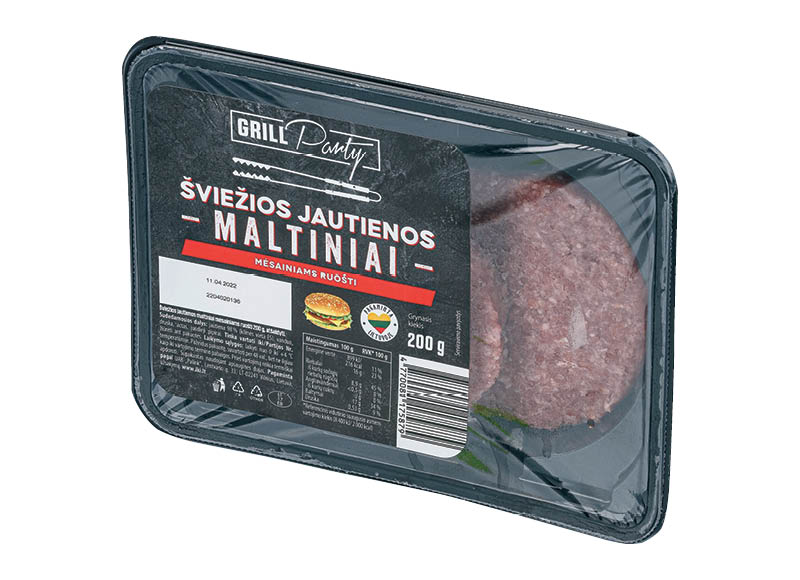 Šviežios jautienos maltiniai GRILL PARTY mėsainiams ruošti
			, 
				 200 g, 12,95 Eur/kg. A lygio parduotuvėse