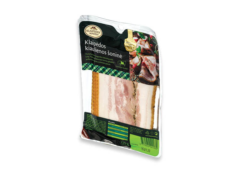 Karštai rūkyta KLAIPĖDOS kiaulienos šoninė griežinėliais
			, 
				 130 g, a. r., 1,49 Eur/pak. Ir IKI EXPRESS