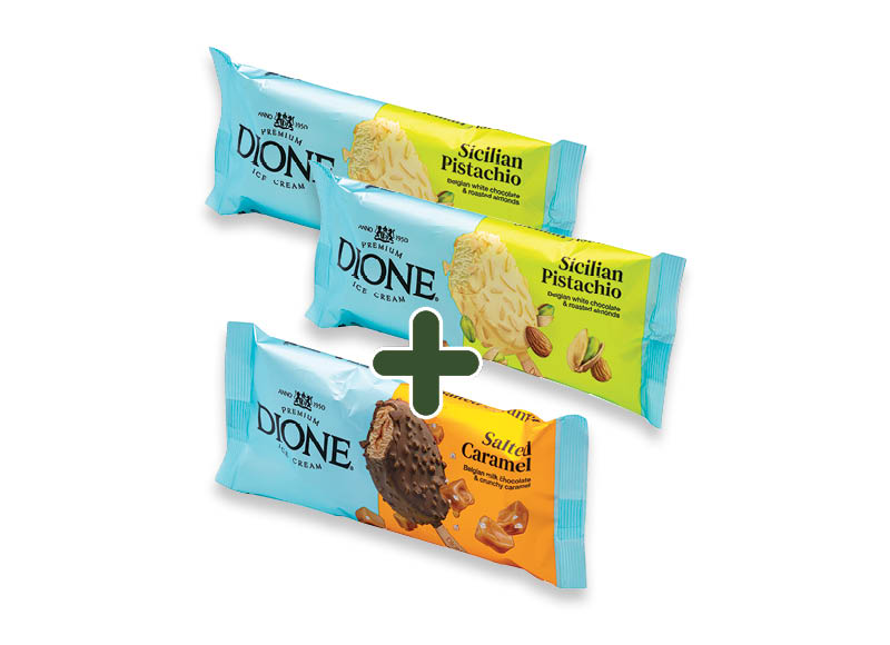 Valgomieji ledai DIONE ant pagaliuko
			, 
				 90 ml, 3 rūšių, 2,19 Eur/vnt. A lygio parduotuvėse