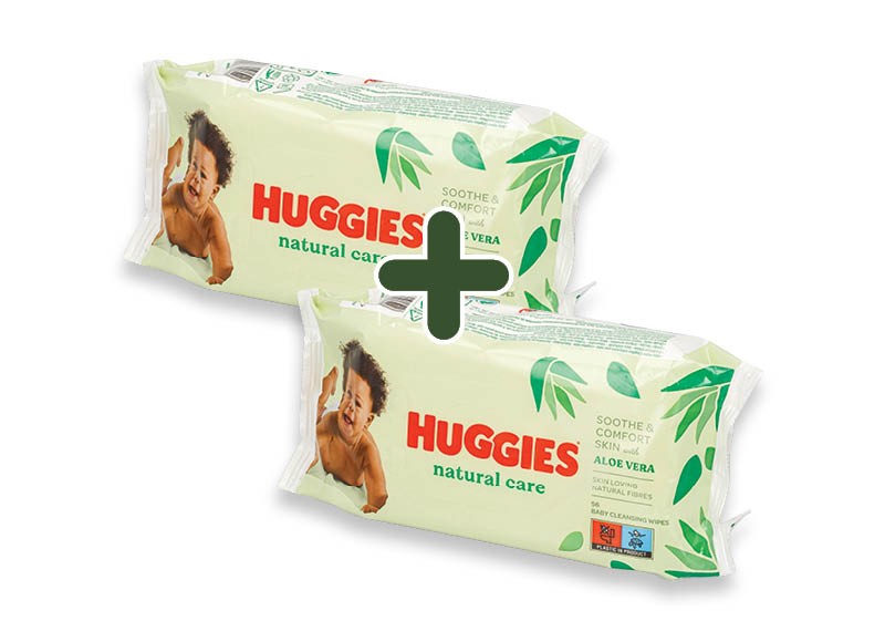 Drėgnosios servetėlės HUGGIES NATURAL CARE
			, 
				 56 vnt./pak., 0,02 Eur/vnt.