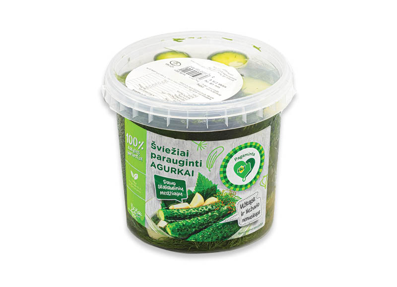 PAGAMINTA IKI šviežiai parauginti agurkai kibirėlyje
			, 
				 1 kg. A lygio parduotuvėse