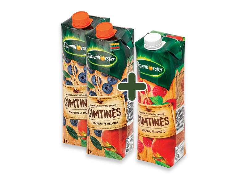 Sulčių gėrimas GIMTINĖS
			, 
				 1 l, 3 rūšių, 1,29 Eur/vnt.