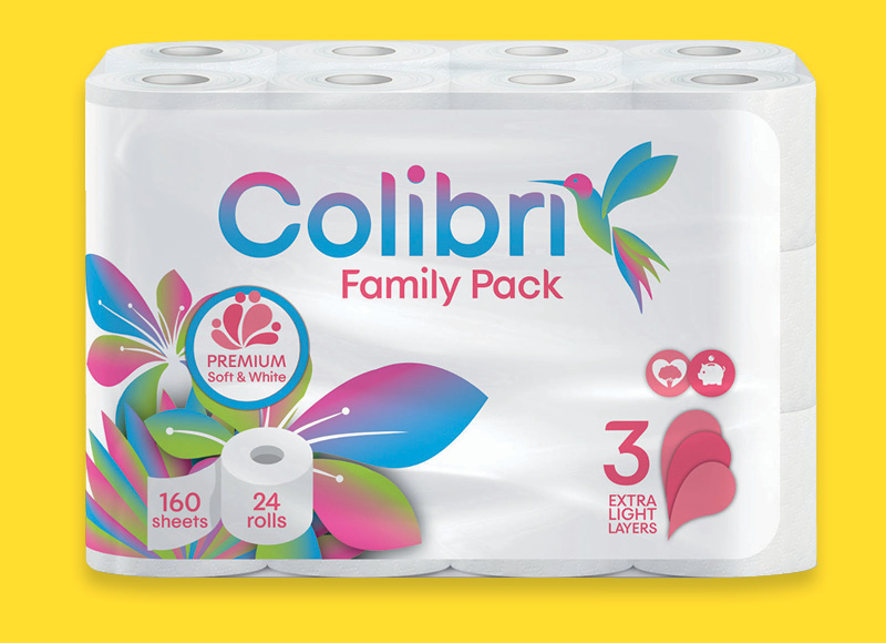 Tualetinis popierius COLIBRI FAMILY PACK
			, 
				 24 rit., 0,25 Eur/rit. A lygio parduotuvėse