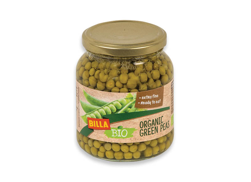 BILLA BIO ekologiški konservuoti žalieji žirneliai, 370 ml, 3,22 Eur/l. A lygio parduotuvėse