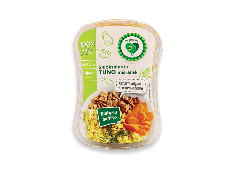 PAGAMINTA IKI sluoksniuota tunų mišrainė
			, 
				 300 g, 8,30 Eur/kg. Ir IKI EXPRESS