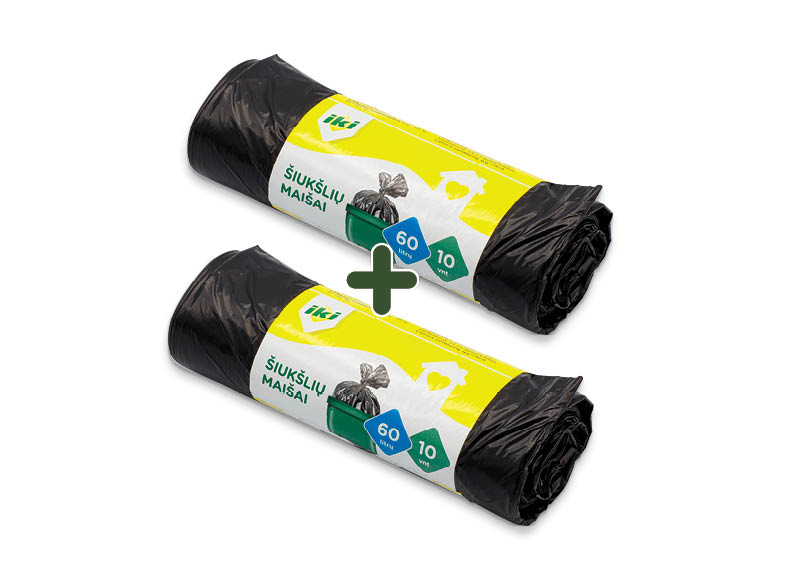 IKI šiukšlių maišai
			, 
				 60 l, 10 vnt./pak., 0,05 Eur/vnt.