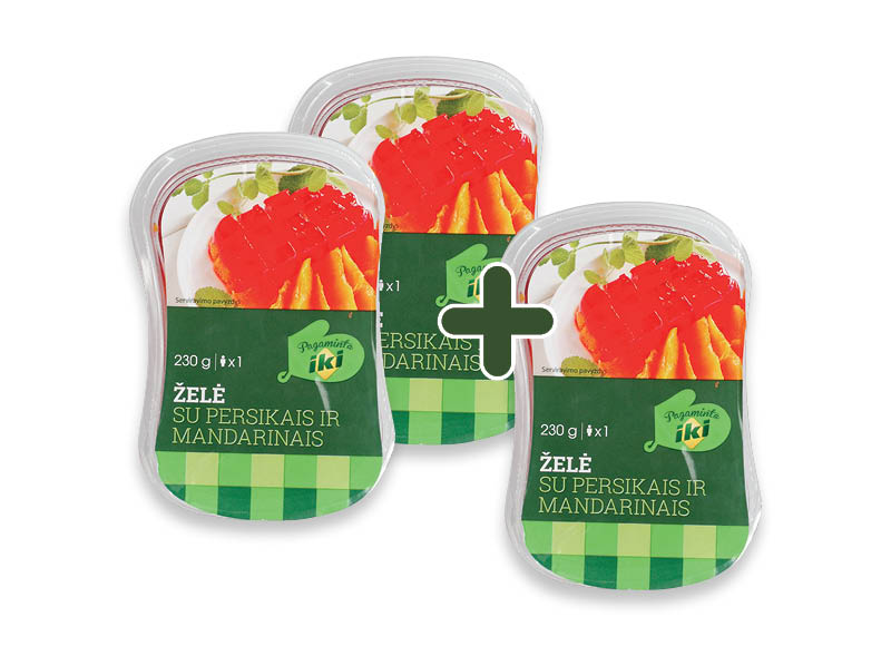 PAGAMINTA IKI želė su persikais ir mandarinais
			, 
				 230 g, 1,49 Eur/vnt. A lygio parduotuvėse