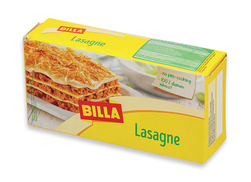 BILLA lazanijos lakštai be kiaušinių
			, 
				 500, 2,38 Eur/kg. Kaina be kortelės 1,49 Eur. A lygio parduotuvėse