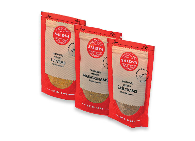 Vištienos, šašlykų, bulvių ir makaronų prieskoniai SALDVA
			, 
				 25 g, 30 g, 35 g, 45 g, 6 rūšių A lygio parduotuvėse