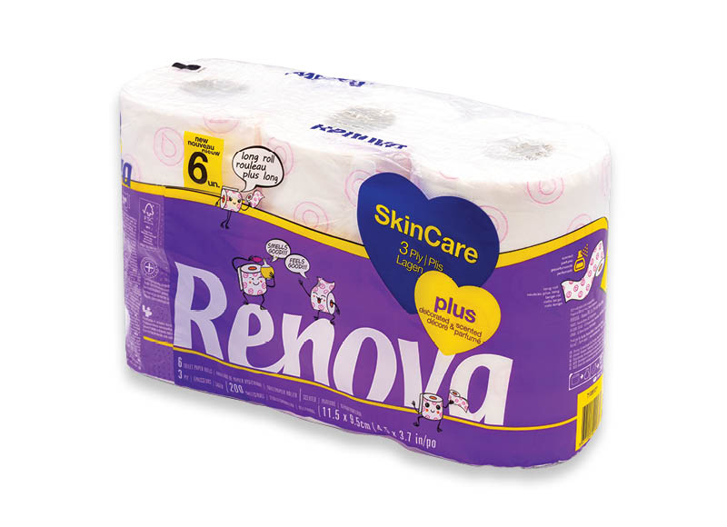 Tualetinis popierius RENOVA SKIN CARE DECO
			, 
				 6 rit./pak., 3 sl., 3,69 Eur/pak. A lygio parduotuvėse