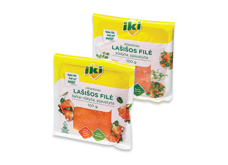IKI šaltai rūkyta ar sūdyta lašišų filė
			, 
				 100 g, 2 rūšių, 19,90 Eur/kg. Ir IKI EXPRESS