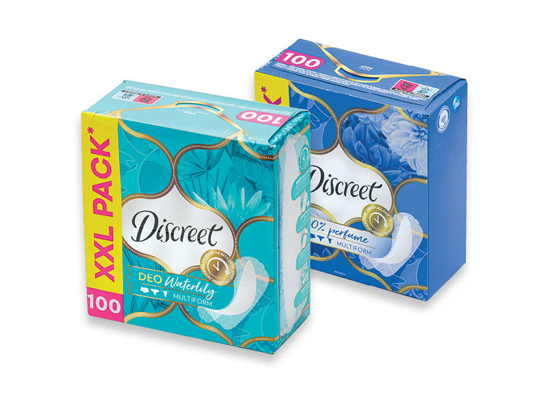 Higieniniai įklotai DISCREET
			, 
				 100 vnt., 2 rūšių, 0,04 Eur/vnt. A lygio parduotuvėse