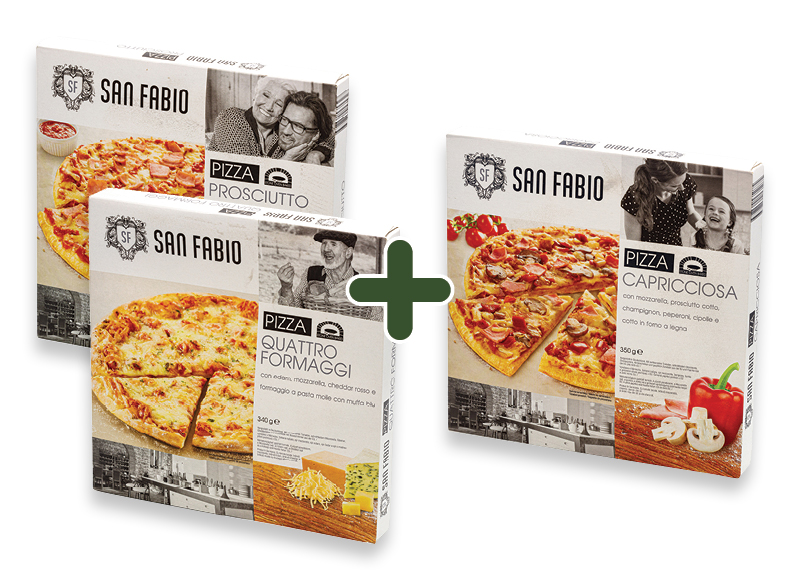 Šaldyta pica SAN FABIO
			, 
				 330 g, 340 g, 350 g. 3 rūšių. Ir IKI EXPRESS