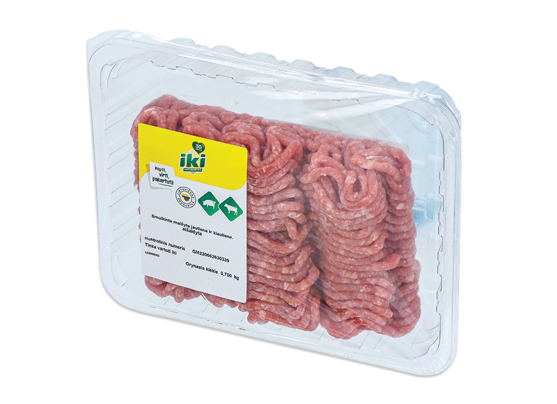IKI smulkinta maišyta kiauliena ir jautiena, 450 g, 2,87 Eur/kg. Ir IKI EXPRESS