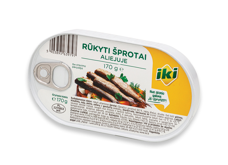 IKI šprotai aliejuje
,
170 g, 5,82 Eur/kg A lygio parduotuvėse Ir IKI EXPRESS IKI šprotai aliejuje
,
170 g, 5,82 Eur/kg A lygio parduotuvėse Ir IKI EXPRESS