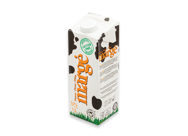 MARGĖ pienas be laktozės
			, 
				 1 l, 3,2 % rieb.