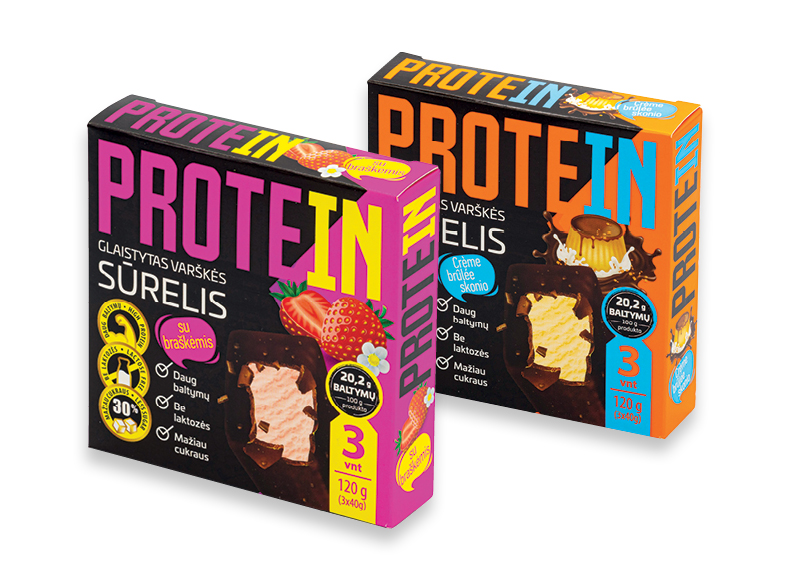 Glaistytas varškės sūrelis PROTEIN
			, 
				 3 x 40 g, 3 rūšių, 8,25 Eur/kg. A lygio parduotuvėse