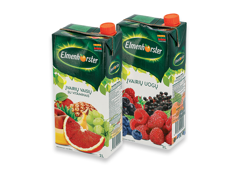 Vaisių ir raudonųjų apelsinų, įvairių uogų ir vynuogių sulčių gėrimas ELMENHORSTER
			, 
				 2 l, 3 rūšių, 0,80 Eur/l