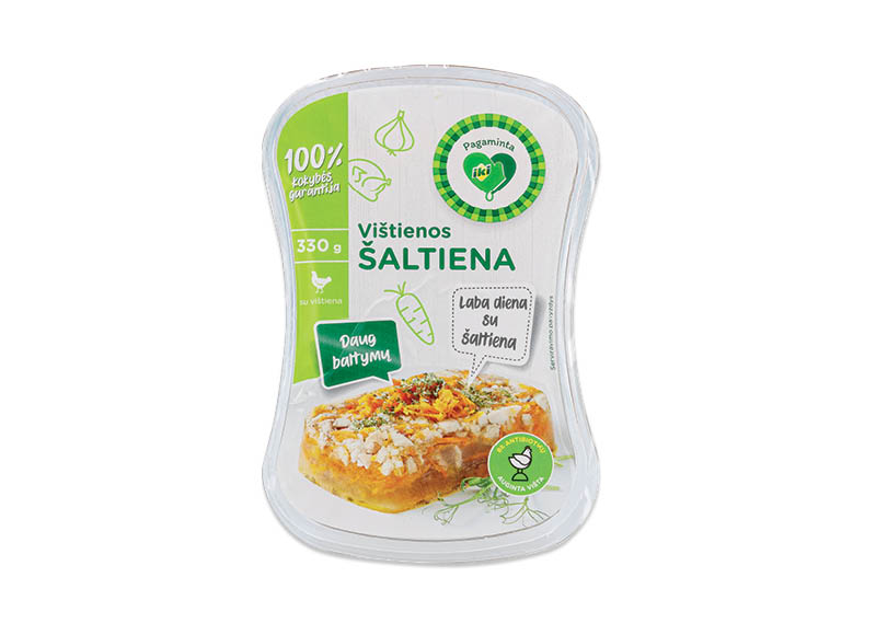 PAGAMINTA IKI vištienos šaltiena
			, 
				 330 g, 8,15 Eur/kg. A lygio parduotuvėse