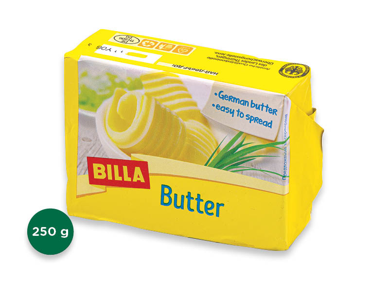 BILLA sviestas
			, 
				 250 g, 82 % rieb. 7,96 Eur/kg. A lygio parduotuvėse