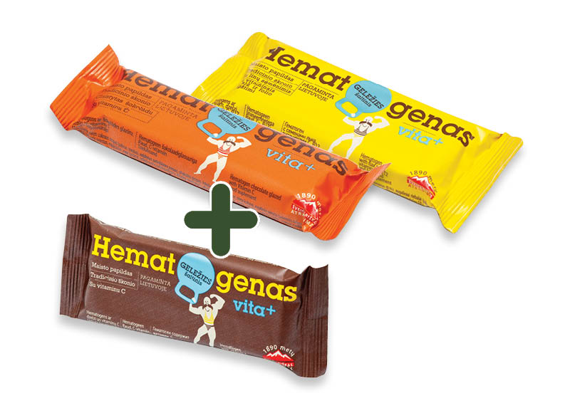 Hematogenas
			, 
				 40 g, 50 g, 3 rūšių, 1,29 Eur/vnt.