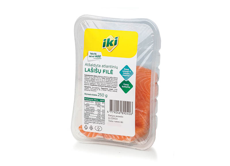 IKI fasuotos atšaldytos atlantinės lašišos filė su oda
,
250 g, 22,37 Eur/kg Kaina be kortelės 6,99 Eur IKI fasuotos atšaldytos atlantinės lašišos filė su oda
,
250 g, 22,37 Eur/kg Kaina be kortelės 6,99 Eur