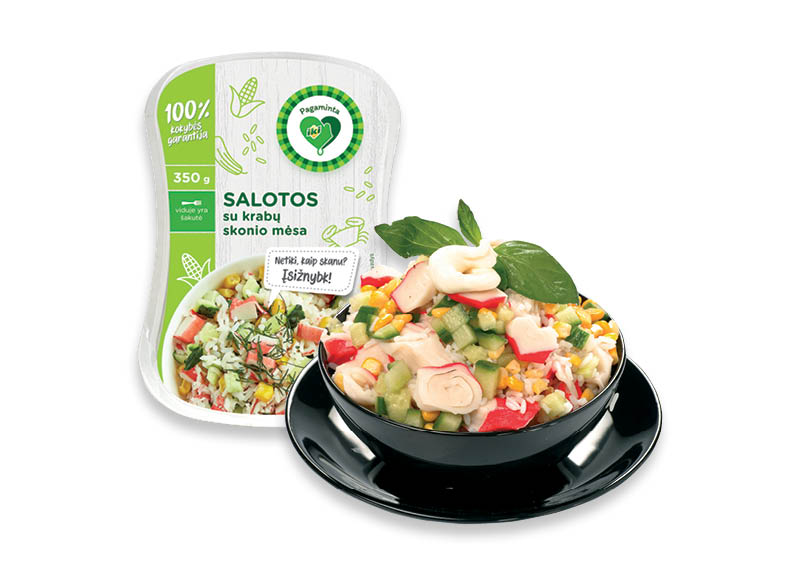 PAGAMINTA IKI salotos su krabų skonio mėsa
			, 
				 350 g, 4,83 Eur/kg. Ir IKI EXPRESS