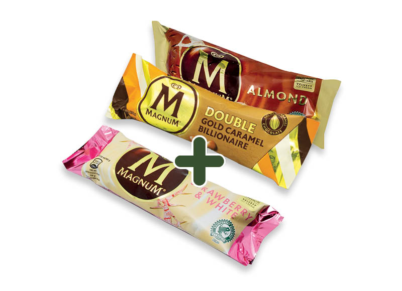 Valgomieji ledai MAGNUM ant pagaliuko
			, 
				 85 ml, 90 ml, 110 ml, 120 ml 6 rūšių, 2,29 Eur/vnt. Ir IKI EXPRESS