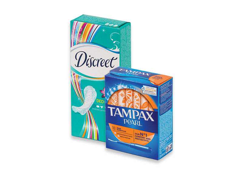 Higieniniams įklotams, tamponams TAMPAX ir DISCREET
			, 
				 9 rūšių