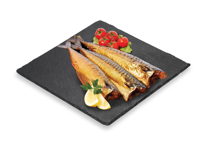 Karštai rūkytos skrostos atlantinės skumbrės be galvų, be uodegų
			, 
				 (sveriamoje vitrinoje) 1 kg.A lygio parduotuvėse