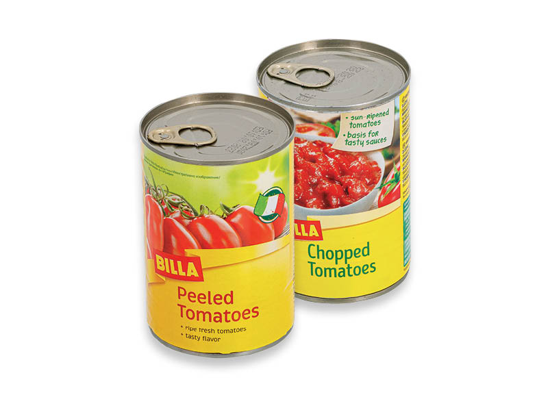 BILLA konservuoti pomidorai
			, 
				 400 g, 2 rūšių, 1,73 Eur/kg. A lygio parduotuvėse