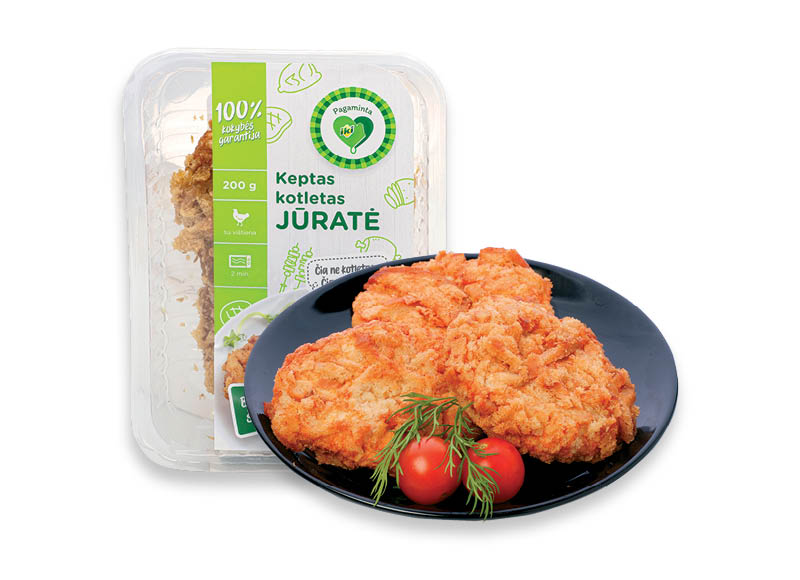 PAGAMINTA IKI keptas JŪRATĖS kotletas, 200 g, 7,95 Eur/kg. Ir IKI EXPRESS
