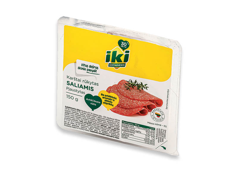 IKI karštai rūkytas saliamis
,
150 g, a. r., 6,60 Eur/kg. A lygio parduotuvėse IKI karštai rūkytas saliamis
,
150 g, a. r., 6,60 Eur/kg. A lygio parduotuvėse