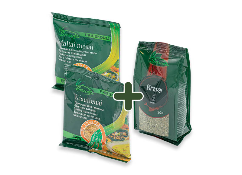 Prieskoniams SAUDA maišeliais
			, 
				 50 g, 8 rūšių. 0,69 Eur/vnt.