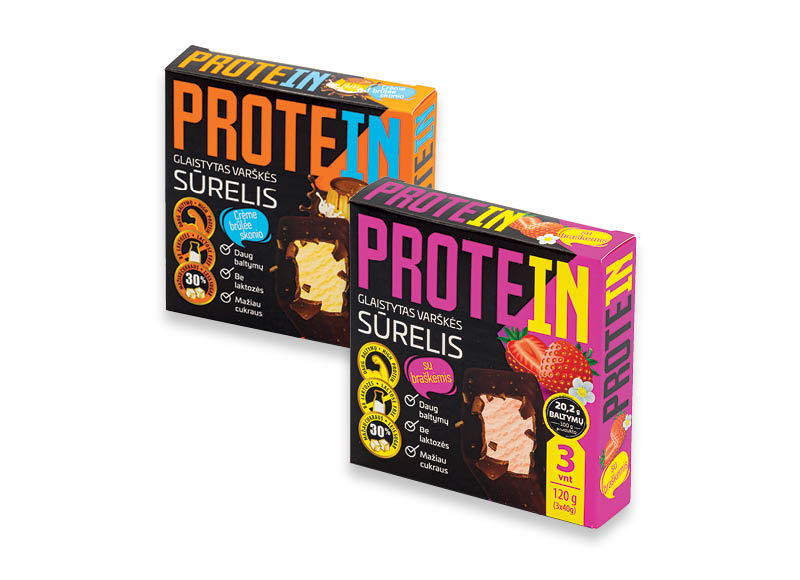 Glaistytiems varškės sūreliams PROTEIN
			, 
				 120 g, 3 rūšių, 10,75 Eur/kg. A lygio parduotuvėse