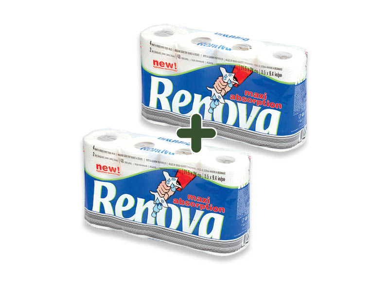 Popieriniai rankšluosčiai RENOVA MAXI ABSORPTION
			, 
				 4 vnt., 2,49 Eur/vnt.