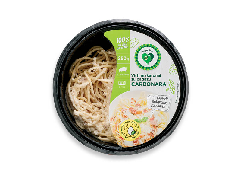 PAGAMINTA IKI virti makaronai su padažu CARBONARA
			, 
				 250 g, 9,56 Eur/kg. Ir IKI EXPRESS